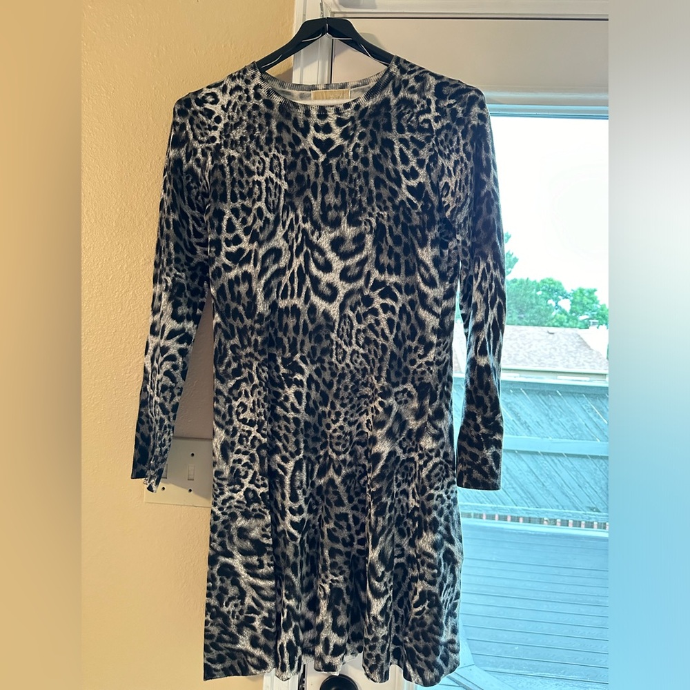 White Leopard Print Sweater Dress